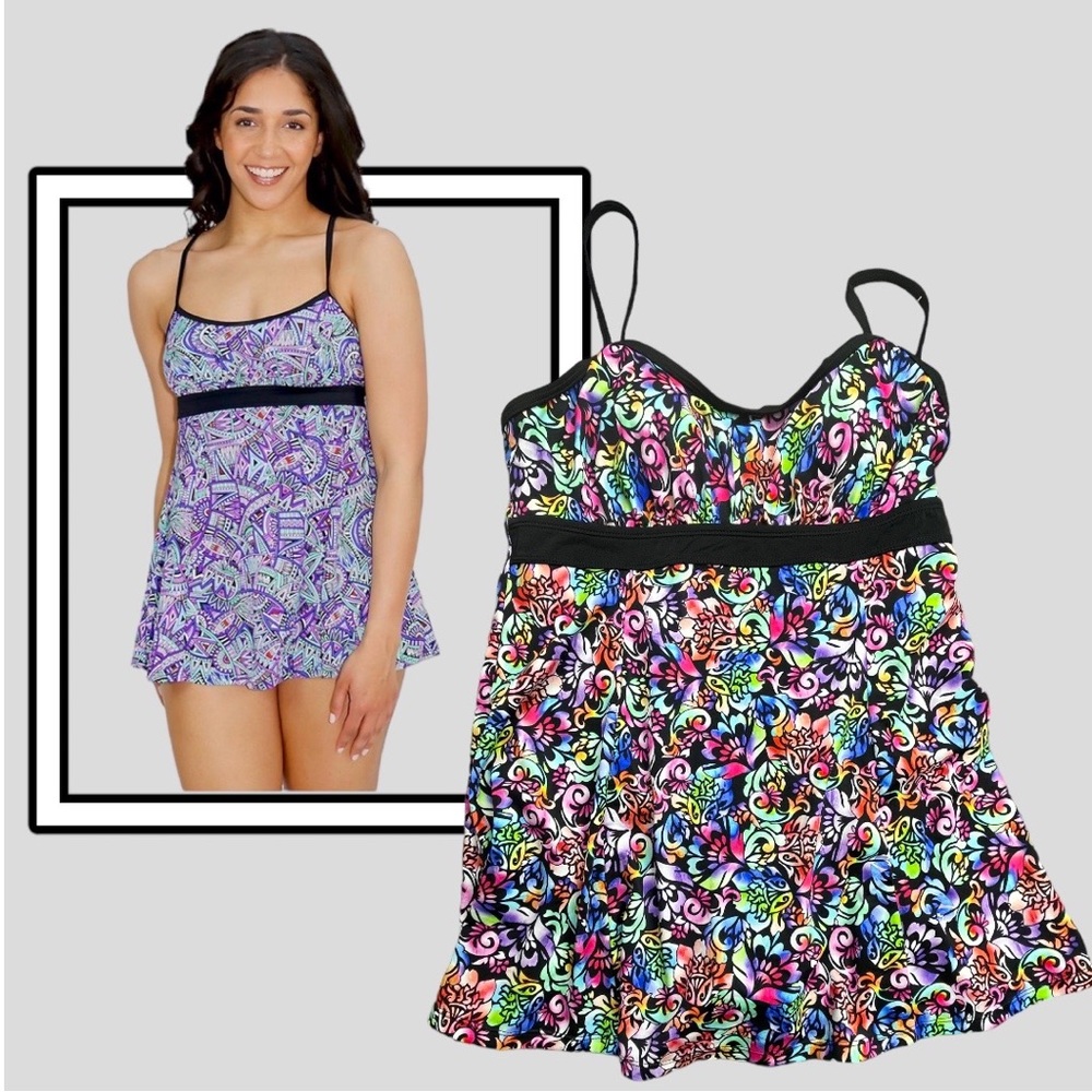 A Shore Fit Hip Minimizer Empire One-Piece Swim Dress